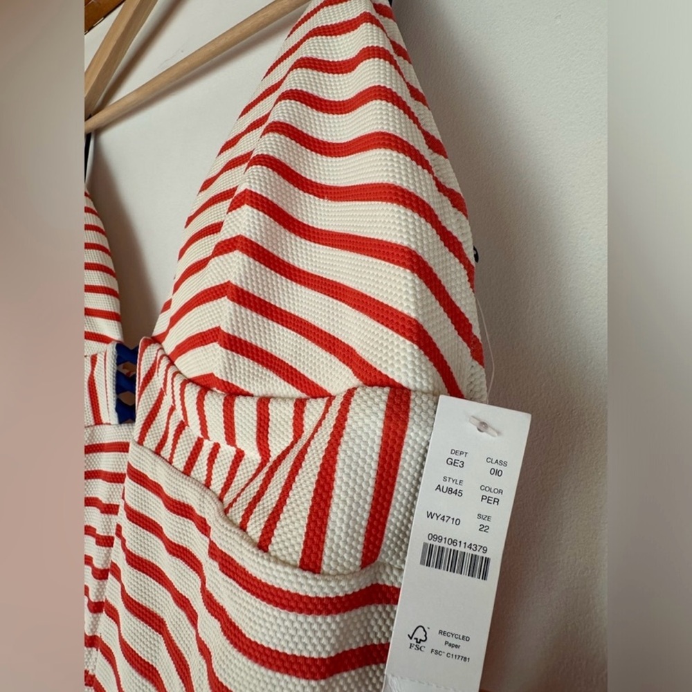 J.Crew Orange-White stripe one-piece with blue crisscross detail&straps Swimsuit